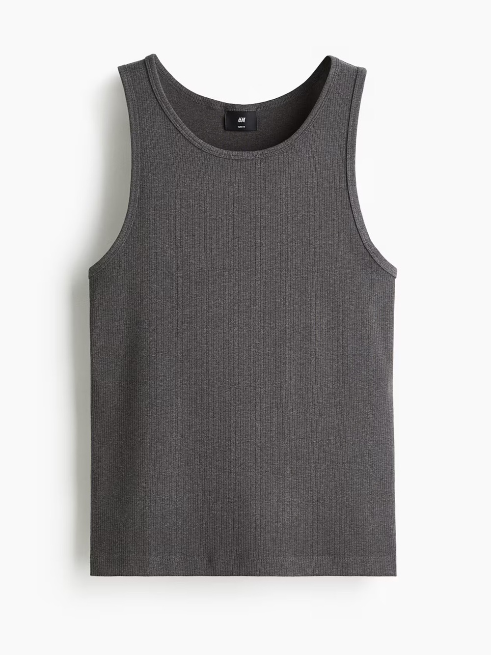 NEW Mens H&M Slim Fit Ribbed Tank Top - Dark Grey Charcoal Size Large
